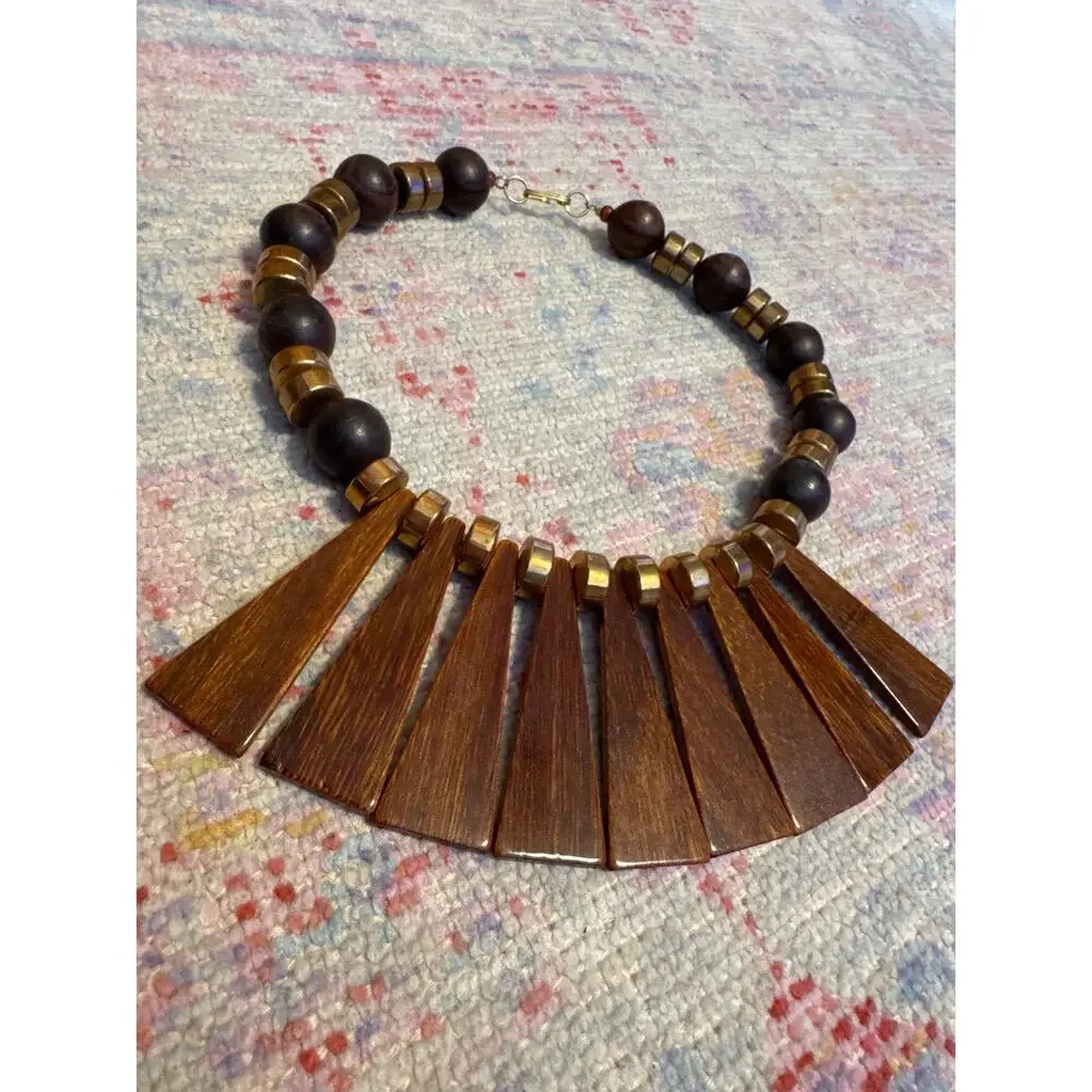 Vintage Tribal Wooden‎ Boho Bib Necklace